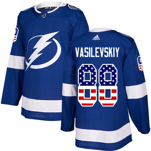 Adidas Lightning #88 Andrei Vasilevskiy Blue Home Authentic USA Flag Stitched NHL Jersey - Click Image to Close